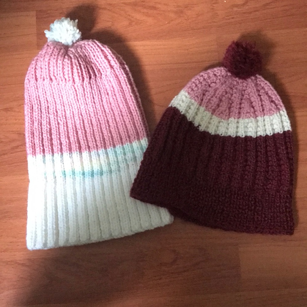 Two adult hand knitted hats
